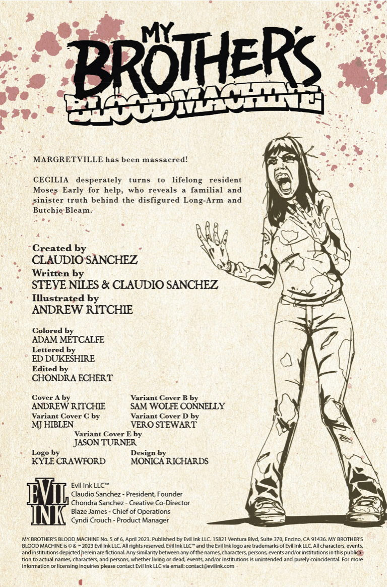 MY BROTHER’S BLOOD MACHINE by CLAUDIO SANCHEZ - COMIC BOOK ISSUE 5 OF 6 (EXCLUSIVE COVER)