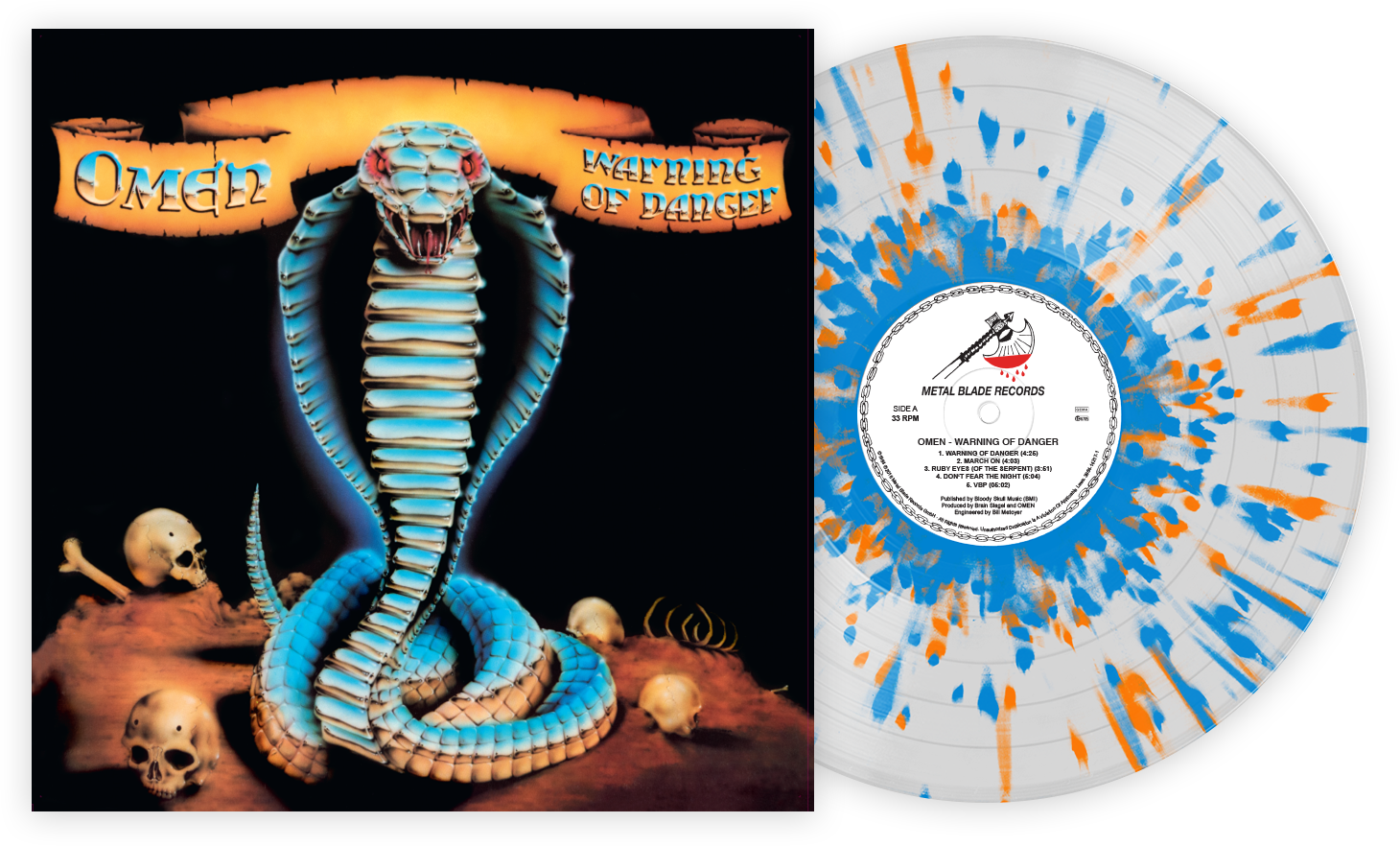 OMEN 'WARNING OF DANGER' LP (Clear w/ Blue & Orange Splatter Vinyl)