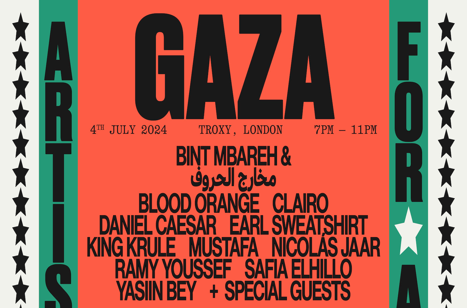 Earl Sweatshirt, Yasiin Bey, Clairo, Blood Orange & more playing Mustafa’s Palestine & Sudan benefit concert in the UK