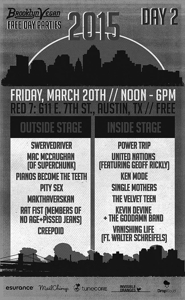 BrooklynVegan SXSW 2015 Friday Day Party lineup (Swervedriver, Mac McCaughan, Power Trip, United Nations, KEN mode, Pianos Become the Teeth & much more)
