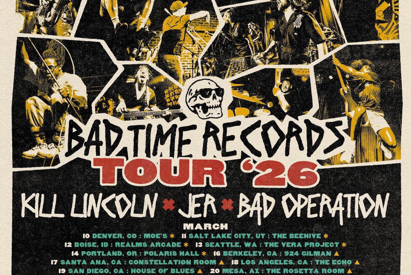 Bad Time Records Tour 2026 announced with Kill Lincoln, JER, and Bad Operation