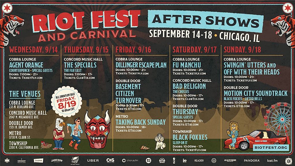 Riot Fest announces aftershows: Dillinger Escape Plan, Thursday, The Specials, Motion City Soundtrack, Fu Manchu, more…