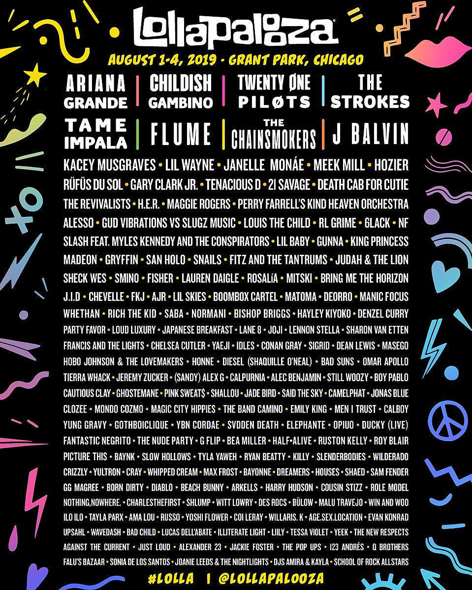 Lollapalooza 2019 lineup (Ariana Grande, Strokes, Childish Gambino, Tame Impala, more)