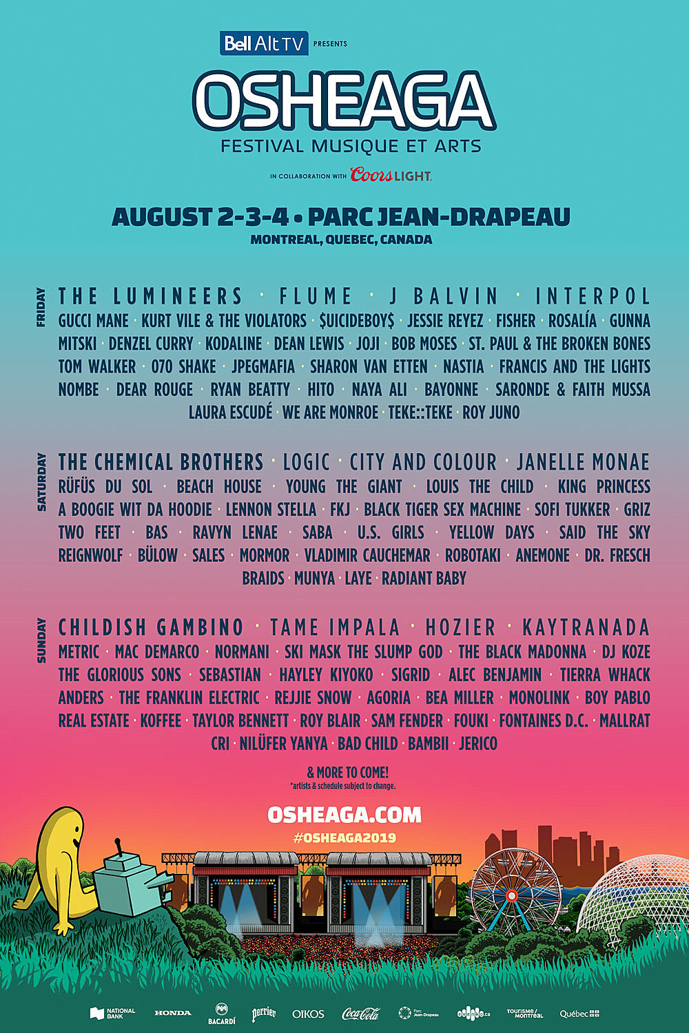 Osheaga 2019 lineup: Childish Gambino, Tame Impala, Chemical Brothers, more