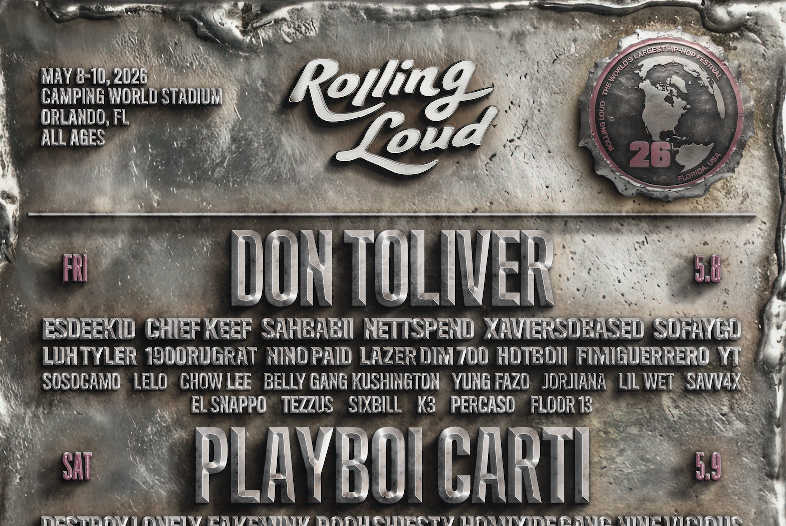 Rolling Loud 2026 US lineup: Playboi Carti, Don Toliver, NBA YoungBoy, Sexyy Red, Chief Keef, Che & more
