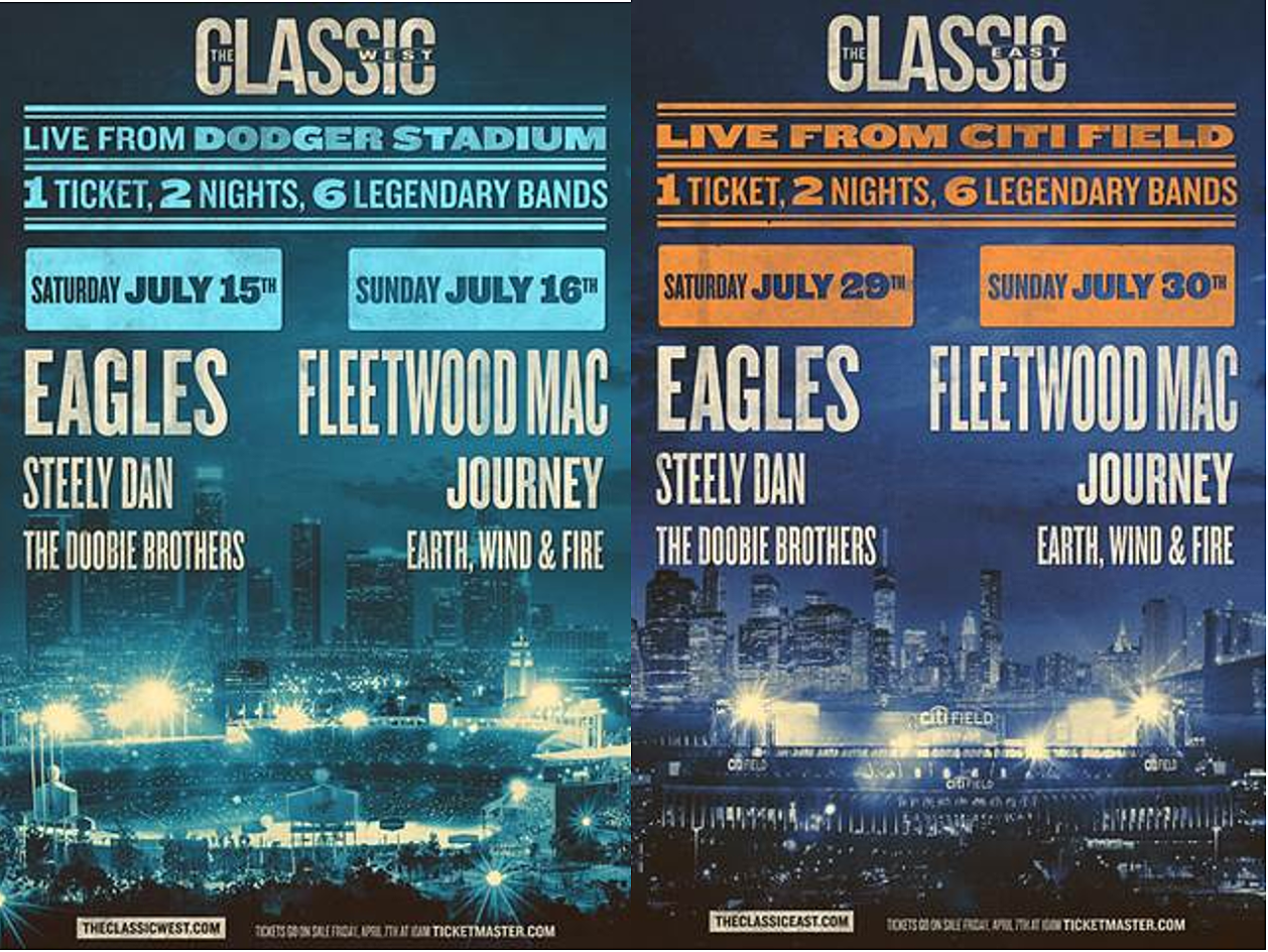 Classics East & West single day tix on sale; Vince Gill & Deacon Frey playing w/ Eagles