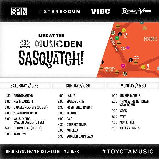 BrooklynVegan at Sasquatch 2016: Toyota Music Den Schedule