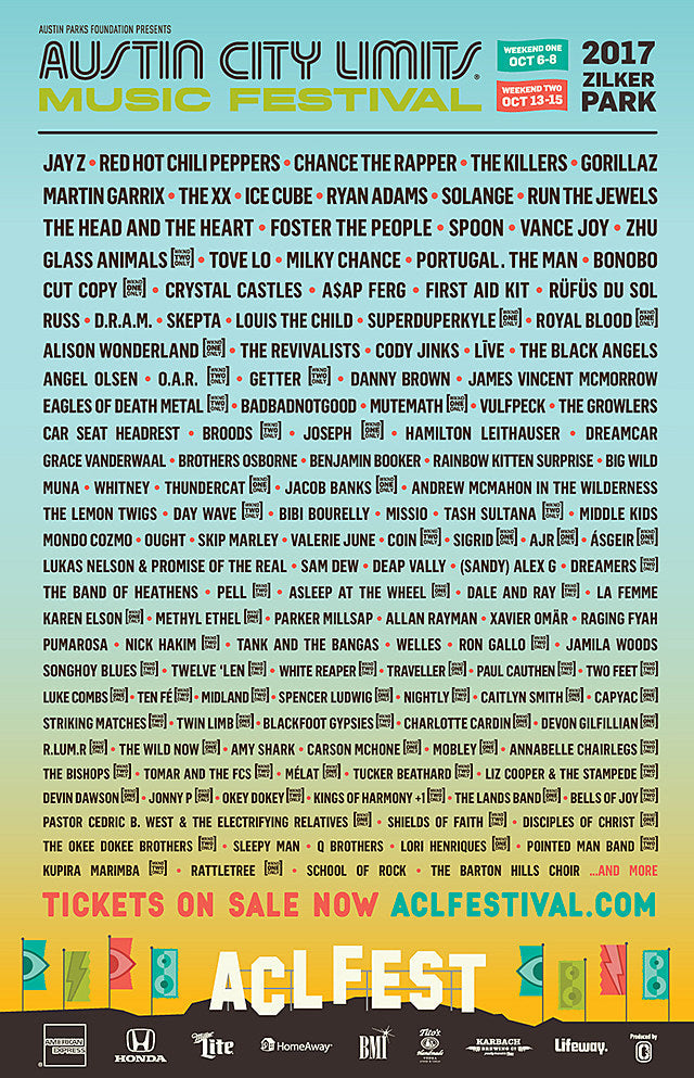 Austin City Limits Festival 2017 lineup (Gorillaz, RHCP, Jay Z, Chance, The xx, more)