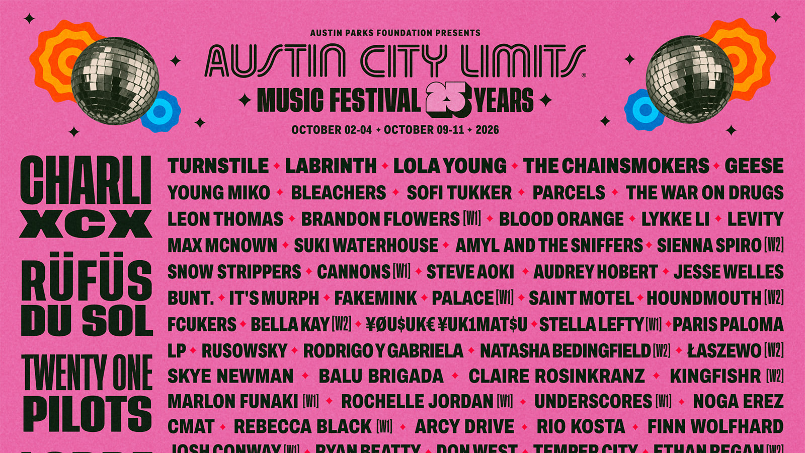 ACL Fest 2026 lineup: Charli XCX, Lorde, The xx, Turnstile, Geese, The Killers’ Brandon Flowers, more