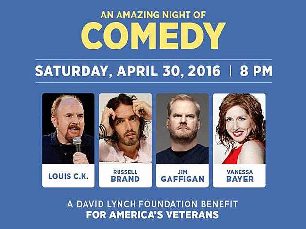 Louis CK, Russell Brand, Jim Gaffigan and Vanessa Bayer performing at NYC benefit for America’s Veterans in April