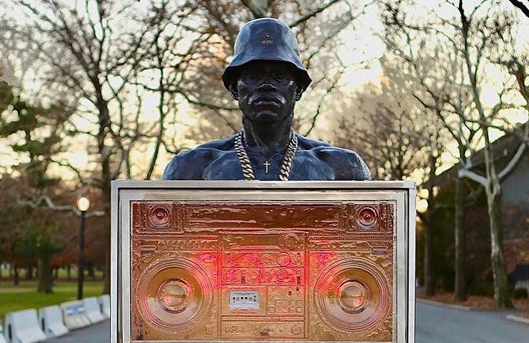 Solar-powered LL Cool J statue that plays music is on display in Queens