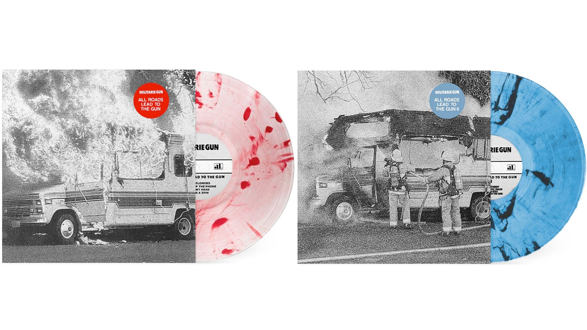 New exclusive vinyl: Militarie Gun’s ‘All Roads Lead the the Gun’ I & II on clear with swirl 12″s