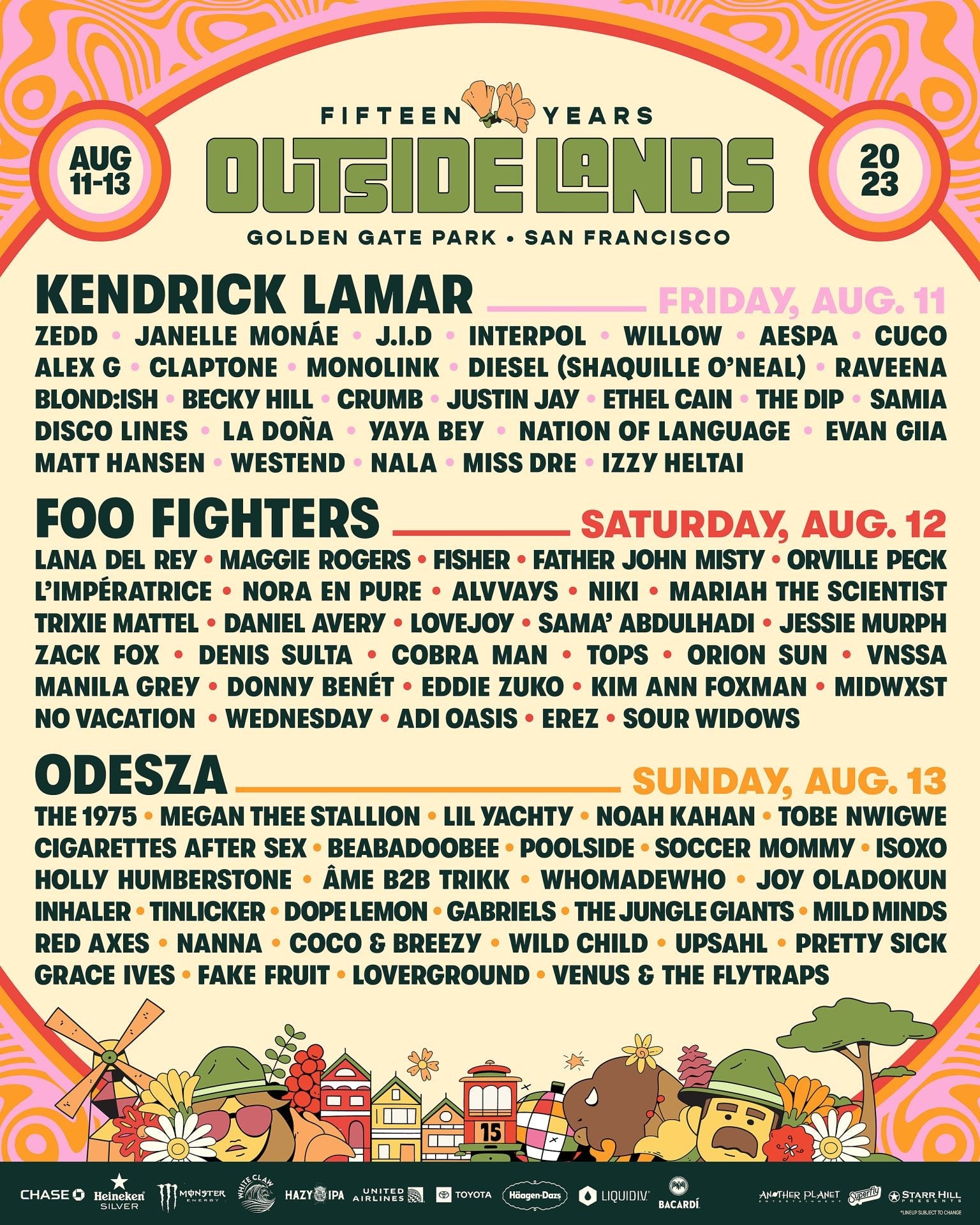 Outside Lands 2023 daily lineups announced