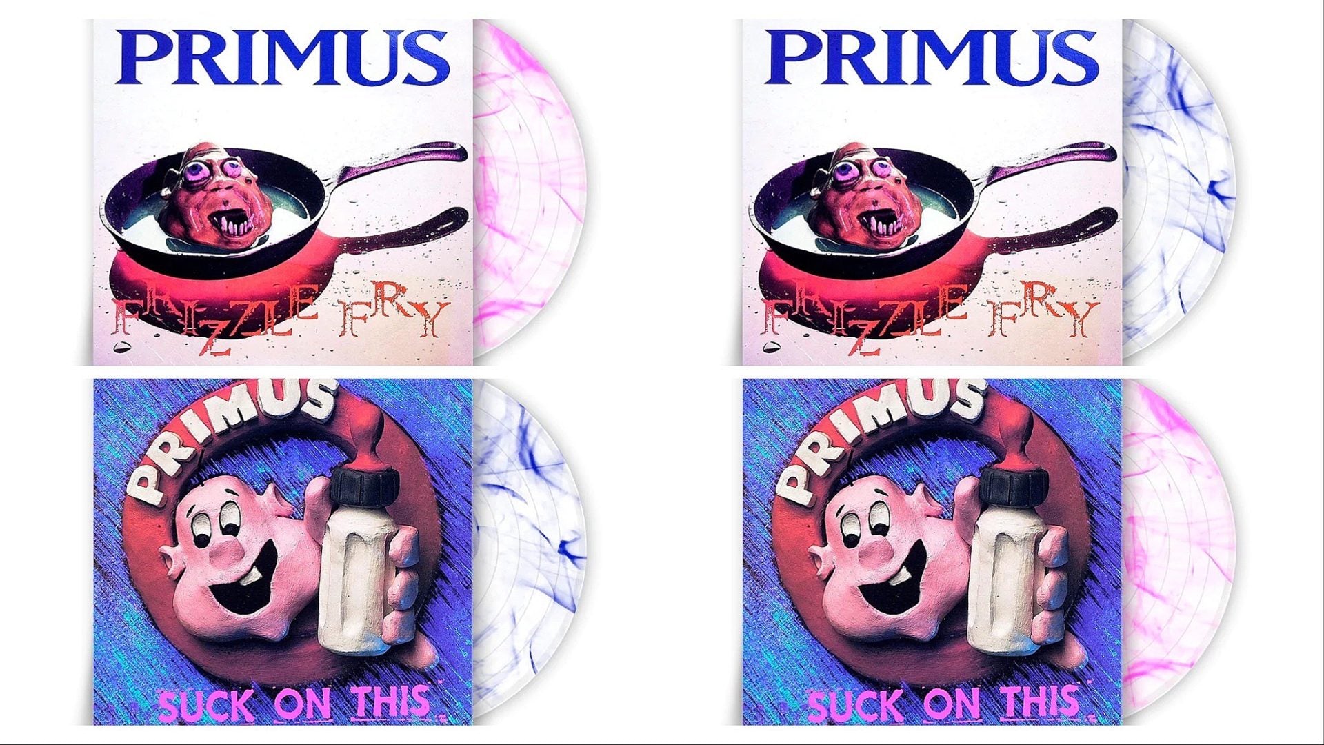 New Exclusive Vinyl: Primus’ ‘Frizzle Fry’ & ‘Suck on This’ (color swirl variants)