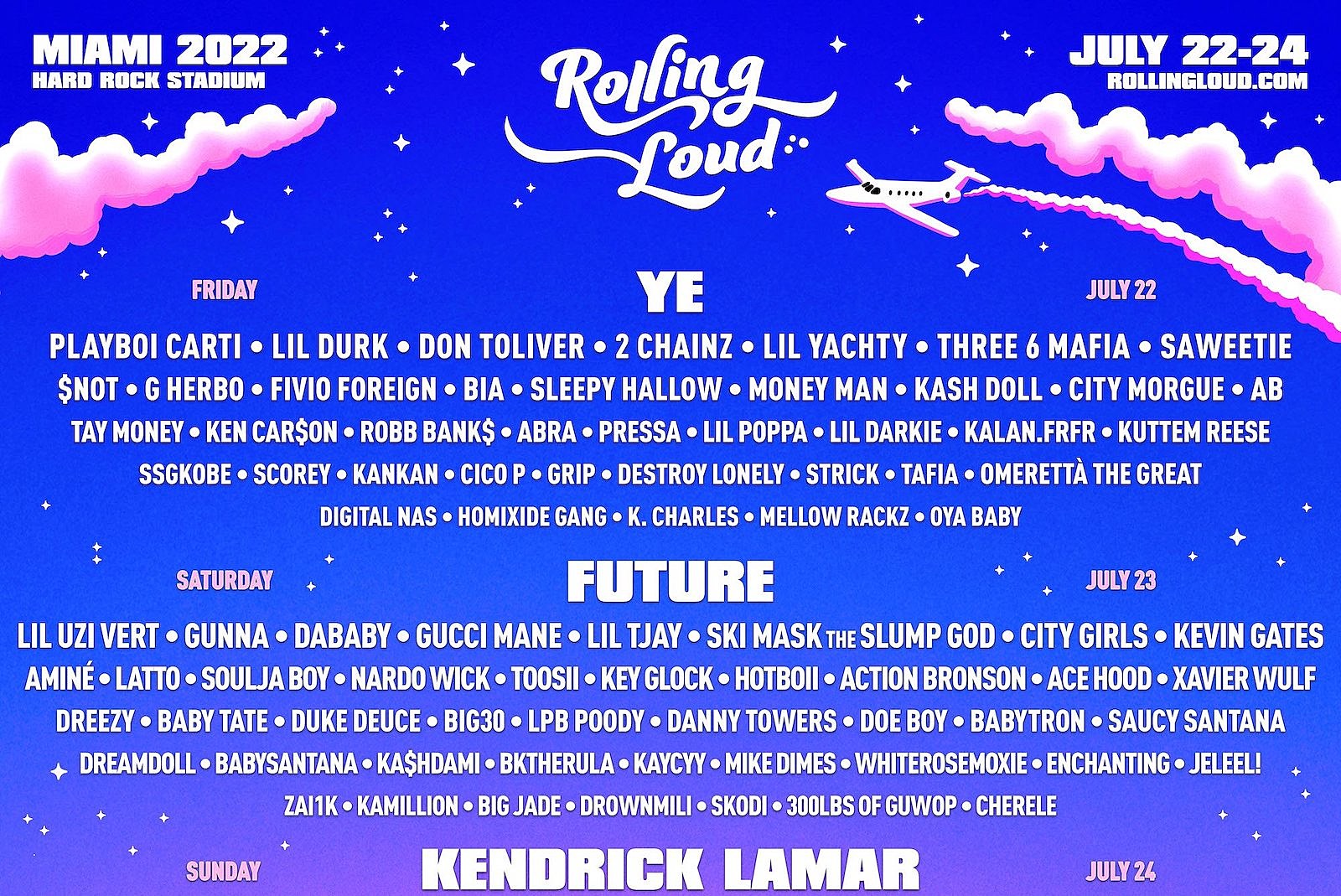 Rolling Loud Miami 2022 lineup: Kanye, Kendrick, Future, Lil Baby, Lil Uzi Vert, Playboi Carti, more