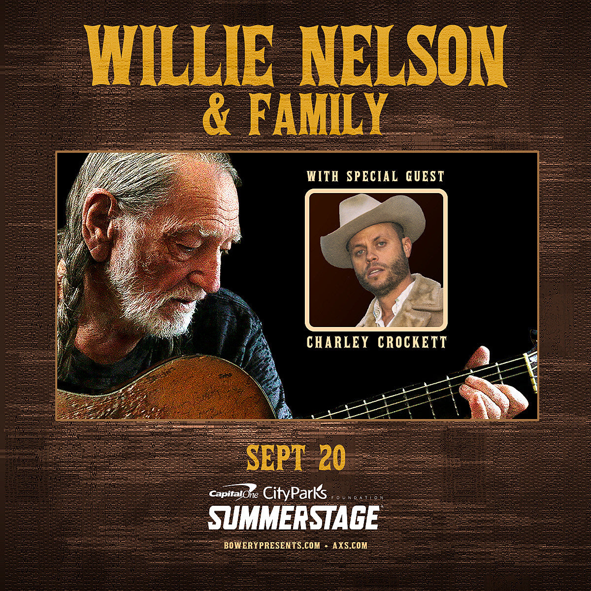 Willie Nelson playing Central Park with Charley Crockett (BV presale)