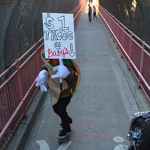 Baby’s $1 taco guy skates into car, survives (watch)