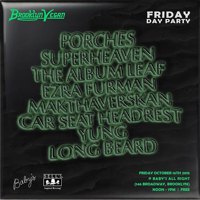 BrooklynVegan Friday day party lineup (Porches, The Album Leaf, Superheaven, Makthaverskan, Car Seat Headrest, Ezra Furman, free Bell’s beer & more!)