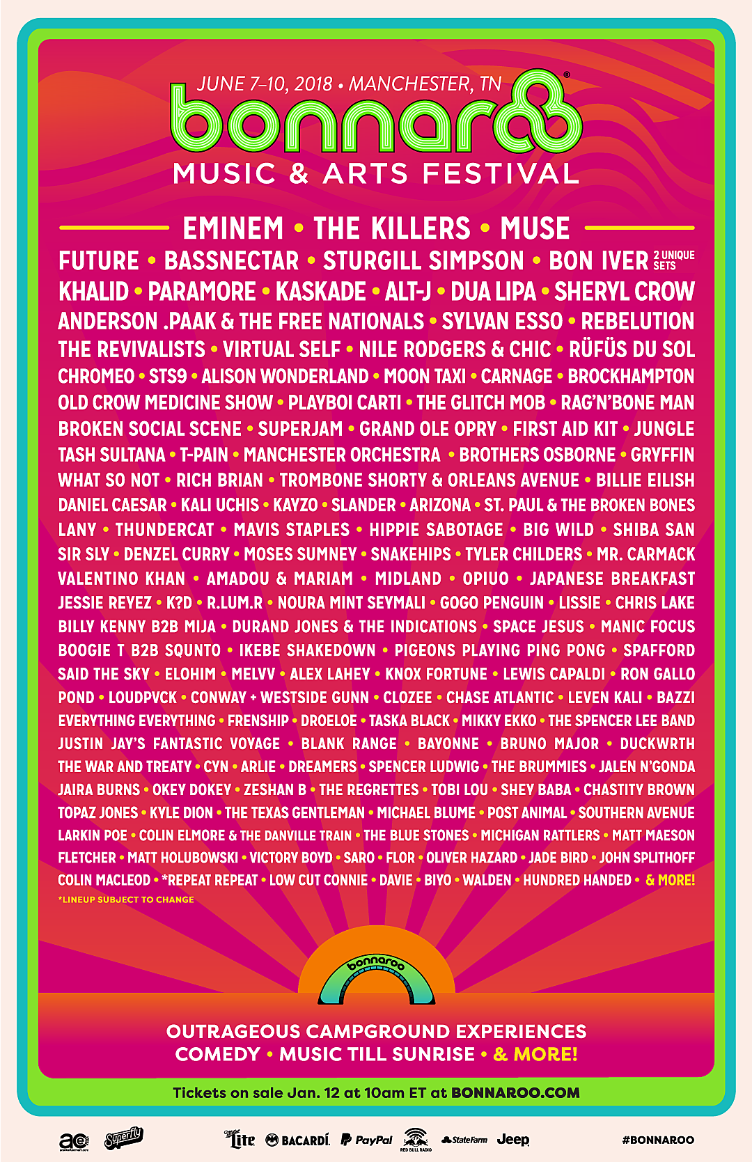 Bonnaroo 2018 lineup (Eminem, Killers, Muse, Bon Iver, Future, Chic & more)