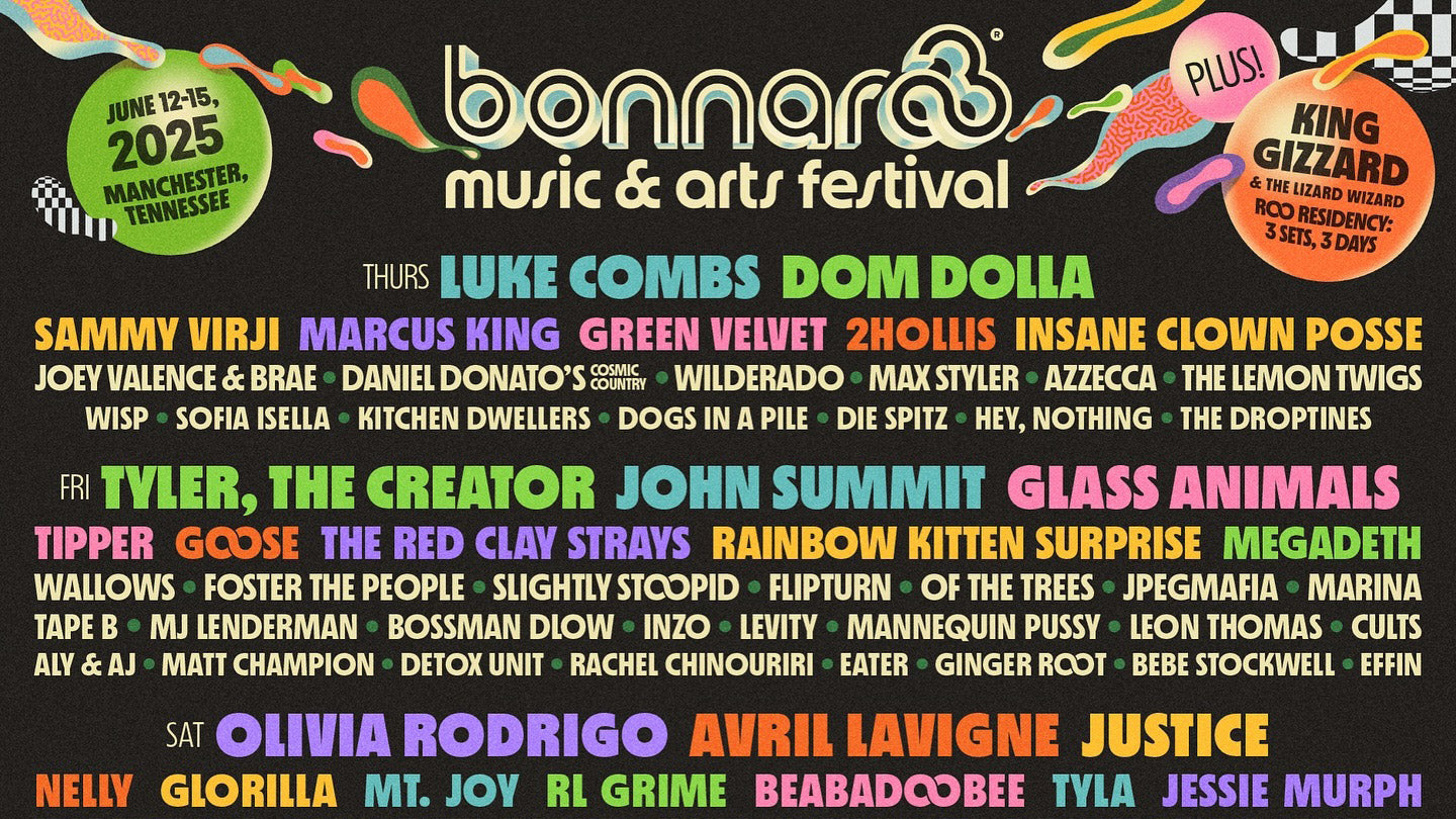 Bonnaroo 2025 lineup (Olivia Rodrigo, Insane Clown Posse, Tyler, Justice, QOTSA, King Gizzard, Vampire Weekend, more)