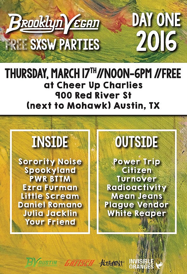 BrooklynVegan SXSW Thurs Day Show lineup (Power Trip, Citizen, Ezra Furman, Turnover, Radioactivity, Mean Jeans, Sorority Noise, PWR BTTM, more)