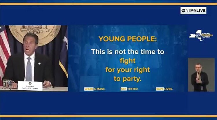 Andrew Cuomo to NYers: “this is not the time to fight for your right to party”