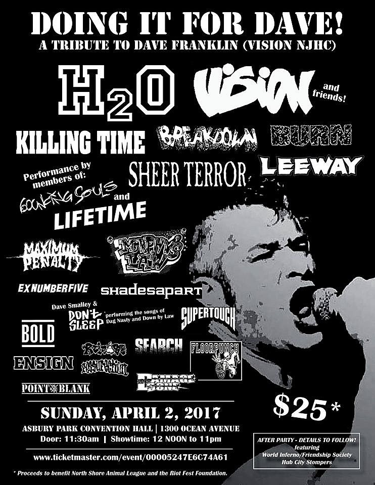 Sheer Terror, Burn, Murphy’s Law, Shades Apart, Bold, Floorpunch & more also playing Dave Franklin tribute