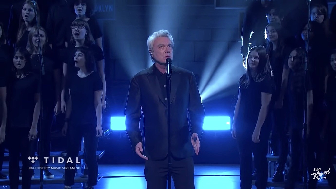 David Byrne played ‘Kimmel’ w/ Brooklyn Youth Chorus, extends Broadway run