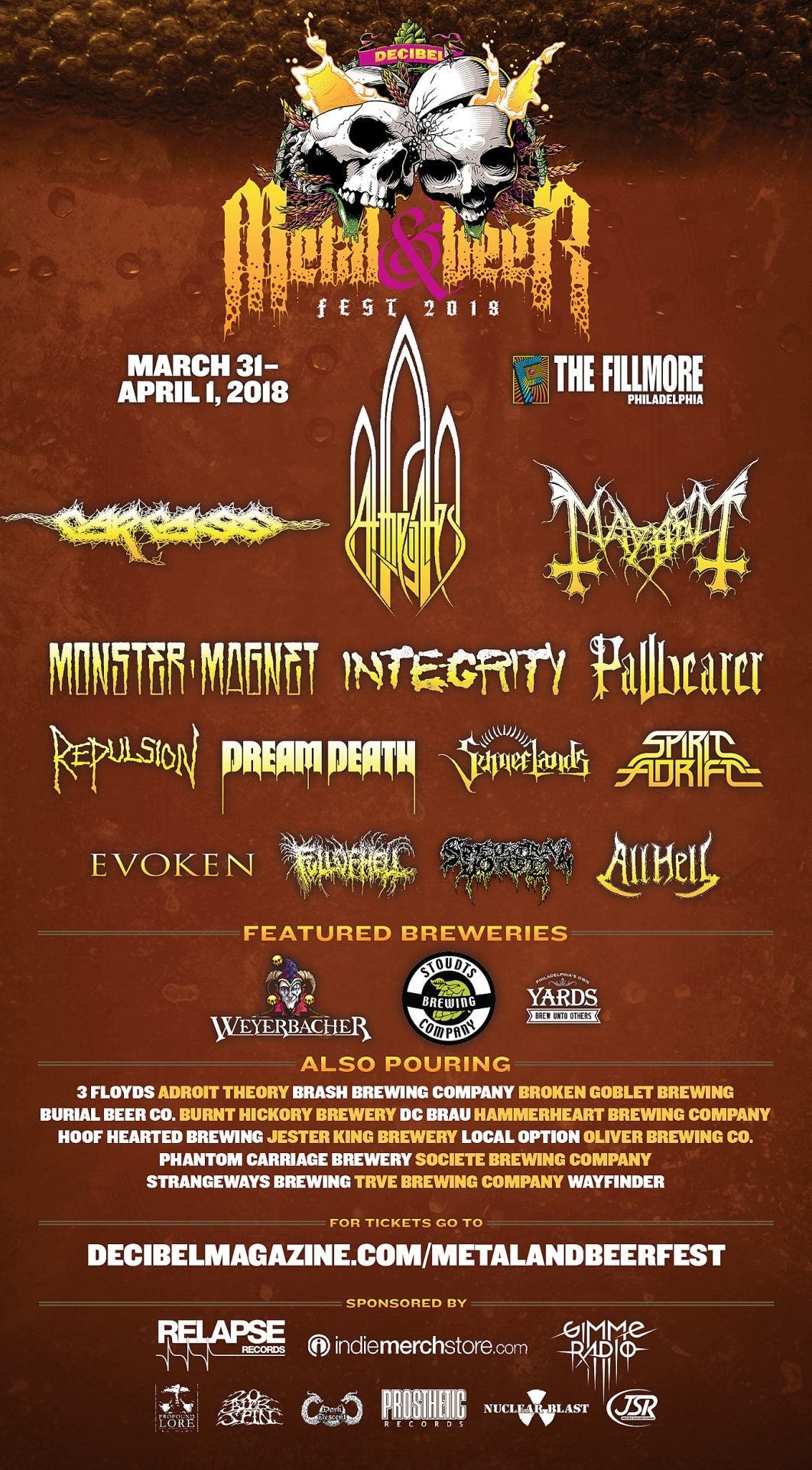 Decibel Metal & Beer Fest 2018 lineup (Carcass, At The Gates, Mayhem, Pallbearer, more)