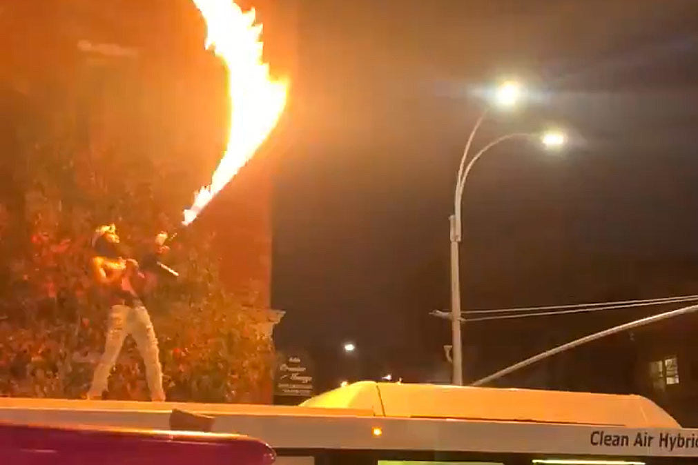 Brooklyn rapper turns himself in after firing a flamethrower from an NYC bus