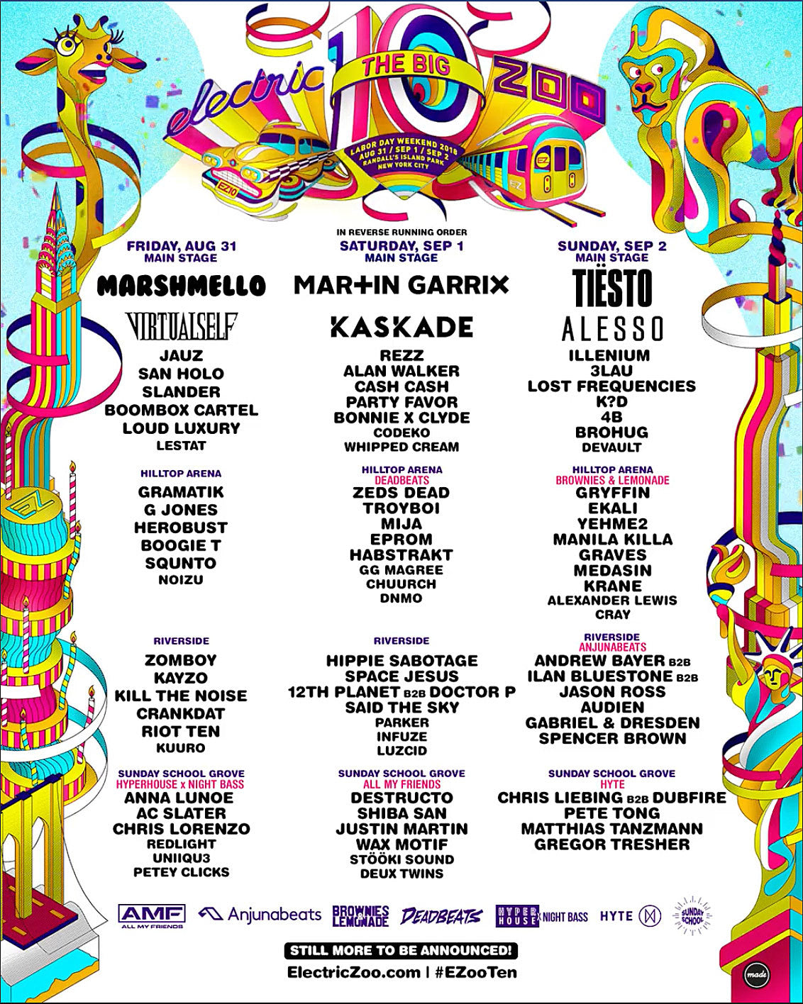 Electric Zoo: 2018 daily lineups