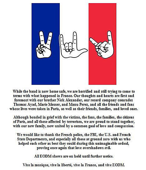 Eagles of Death Metal issue statement on Paris terror attack