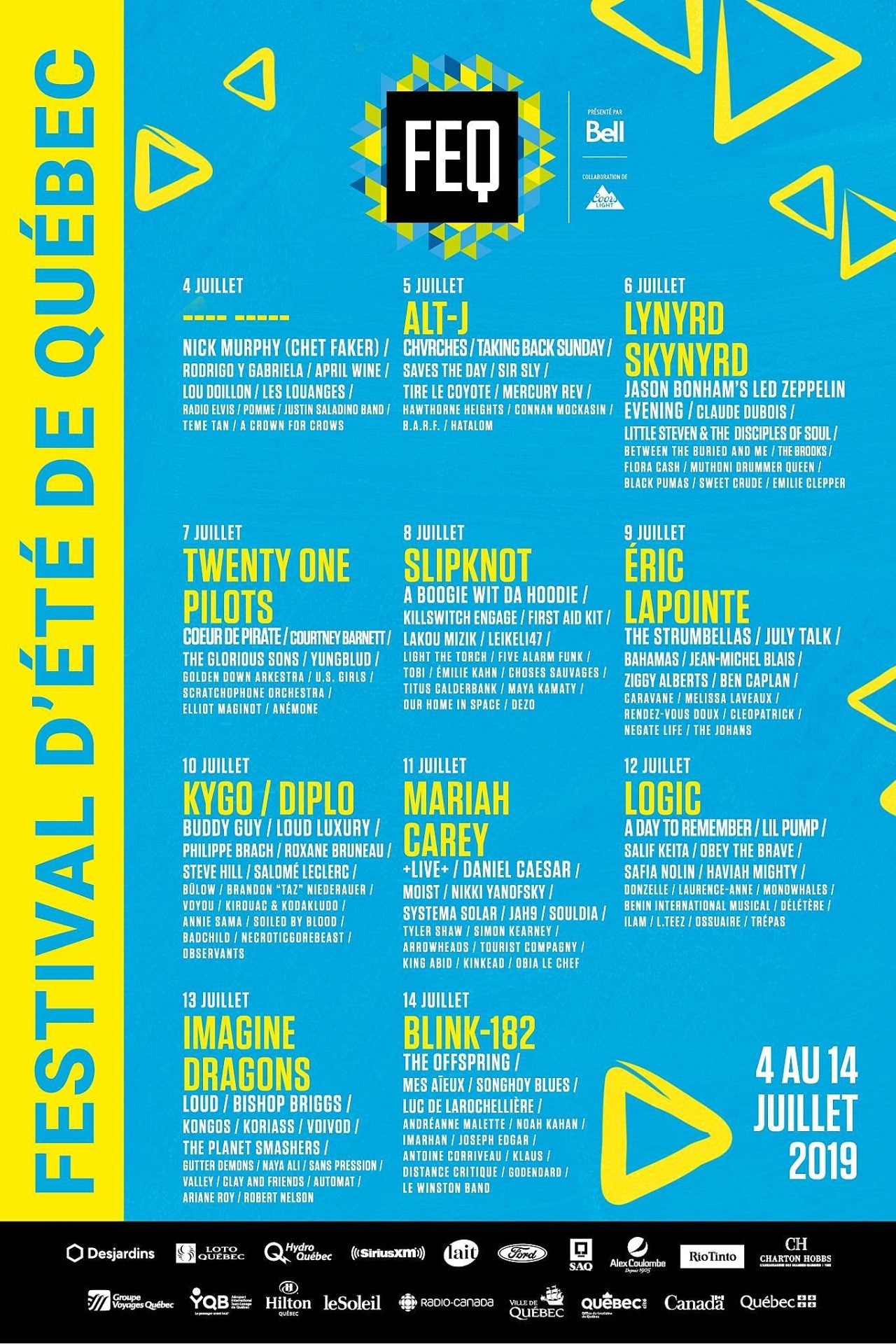Quebec City Summer Festival 2019 lineup: Blink-182, Mariah Carey, Slipknot, more
