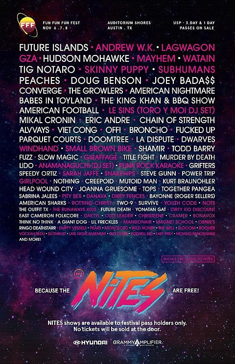 FFF Nites 2015 artists announced (GZA, Mayhem, Watain, Pity Sex, Subhumans, Windhand, Small Brown Bike & more)