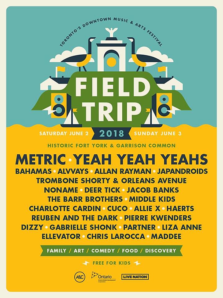 Field Trip 2018 lineup (YYYs, Metric, Alvvays, Japandroids, Noname, more)