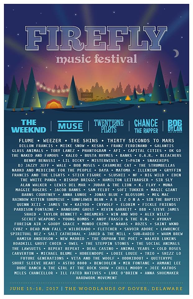 Firefly 2017 lineup: Bob Dylan, Muse, Weezer, Chance the Rapper, Shins, AFI, Busta Rhymes, more