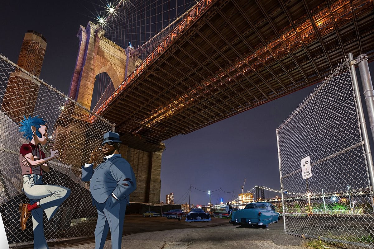Gorillaz ask “Plans Tonight?” with a picture of Brooklyn Bridge Park