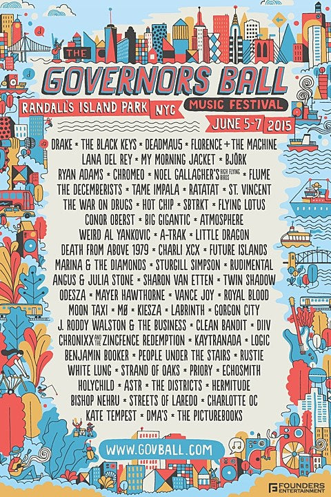 Governors Ball 2015 lineup (Bjork, Drake, Ratatat, St. Vincent, My Morning Jacket, Decemberists, War on Drugs, LDR, more)