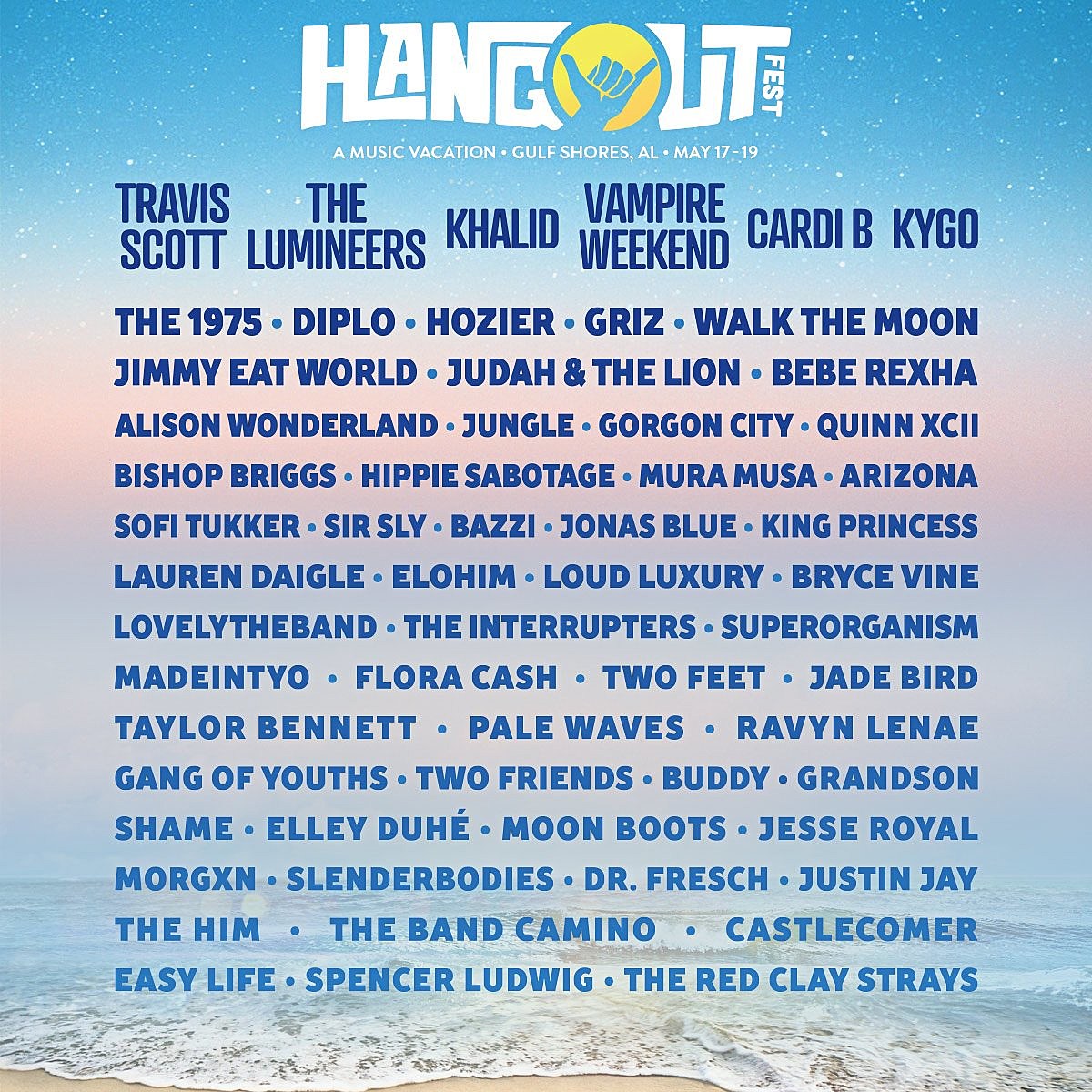 Hangout Fest 2019 lineup: Travis Scott, Vampire Weekend, Cardi B, The 1975, more