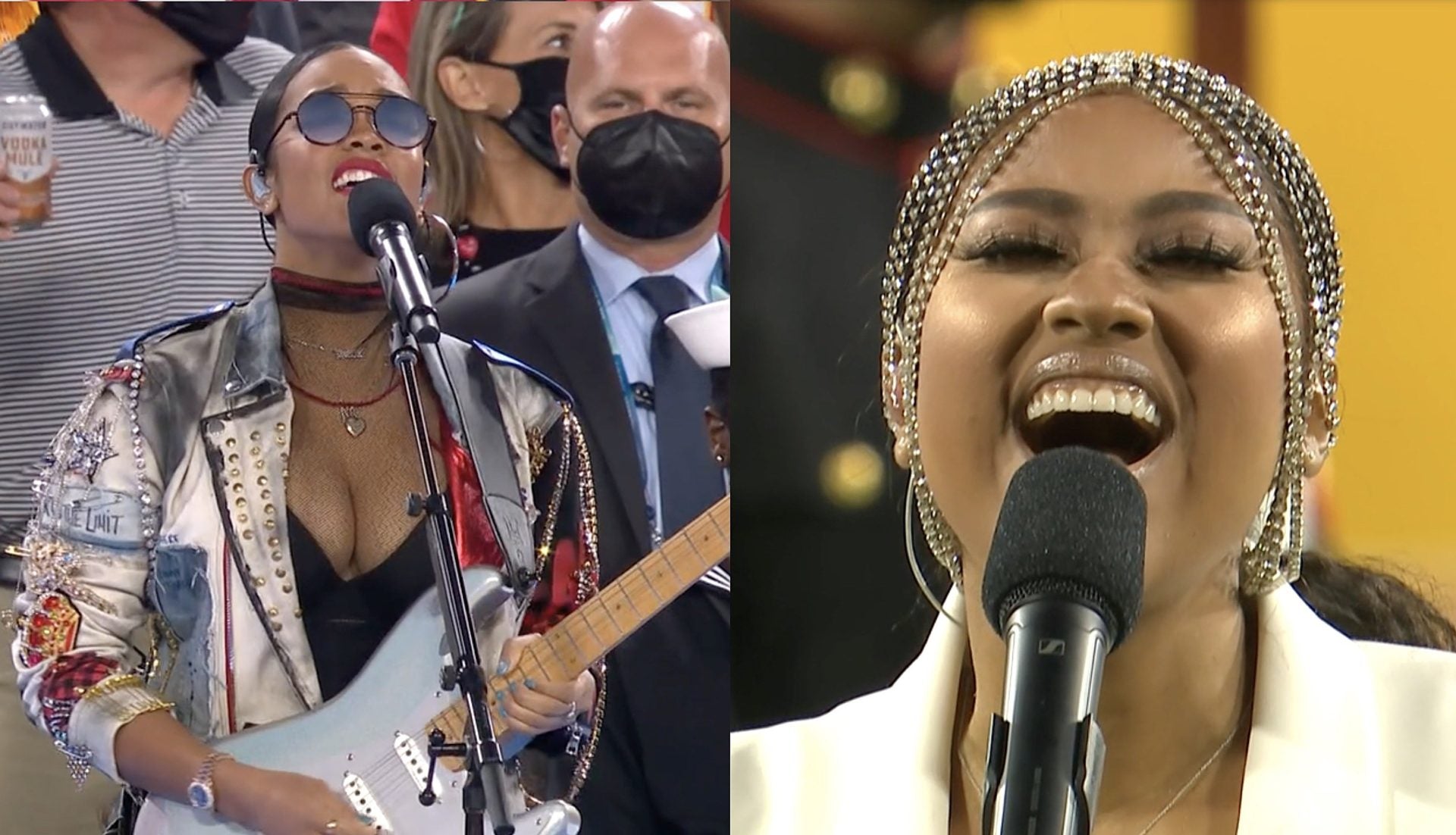 Super Bowl LV: watch H.E.R. shred “America the Beautiful,” Jazmine Sullivan sing national anthem w/ Eric Church