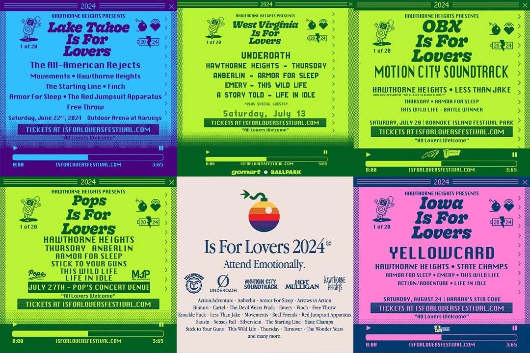 Is For Lovers 2024 lineups (Thursday, Underoath, All-American Rejects, Starting Line, Hot Mulligan, more)