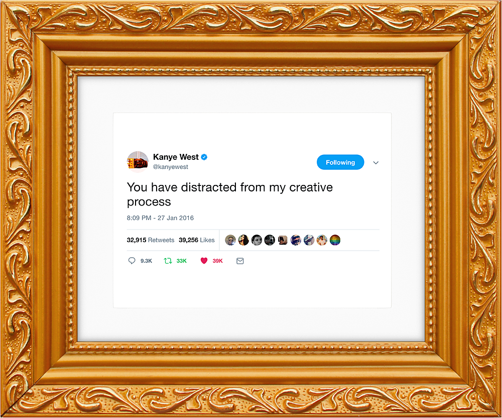 someone is selling framed Kanye West tweets