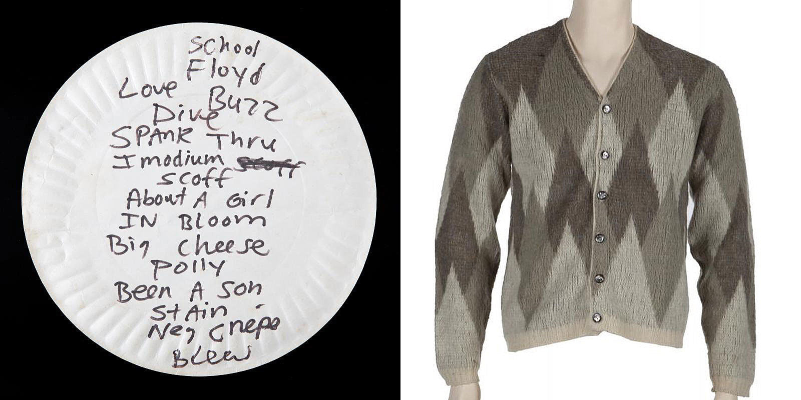 Kurt Cobain cardigan and Nirvana paper plate setlist sell for big money in auction