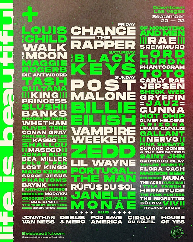 Life Is Beautiful 2019 lineup: Post Malone, Chance, Black Keys, Vampire Weekend, Toto, more