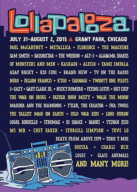 Lollapalooza 2015 lineup (Paul McCartney, Metallica, TV on the Radio, The War on Drugs, Father John Misty, many more)