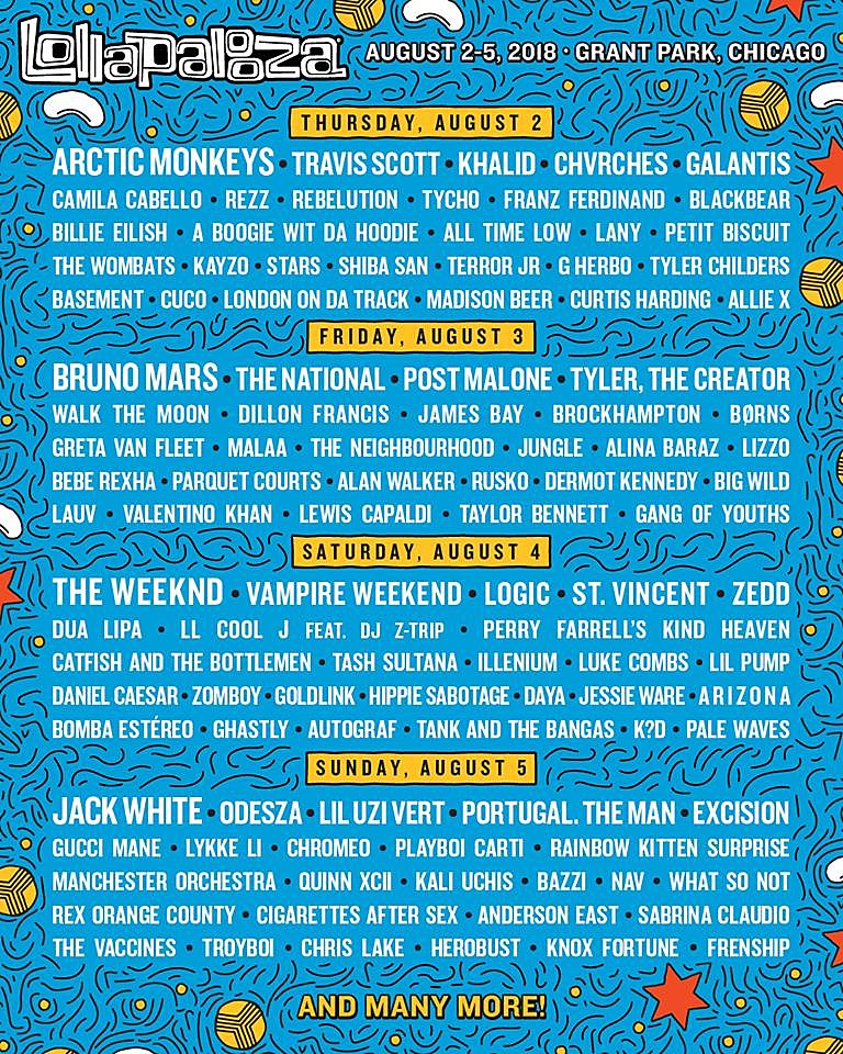 Lollapalooza 2018 daily lineups & single-day tickets on sale
