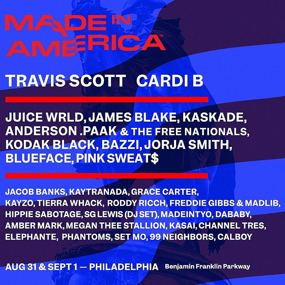 Made In America 2019 lineup: Cardi B, Travis Scott, James Blake, Anderson Paak, more