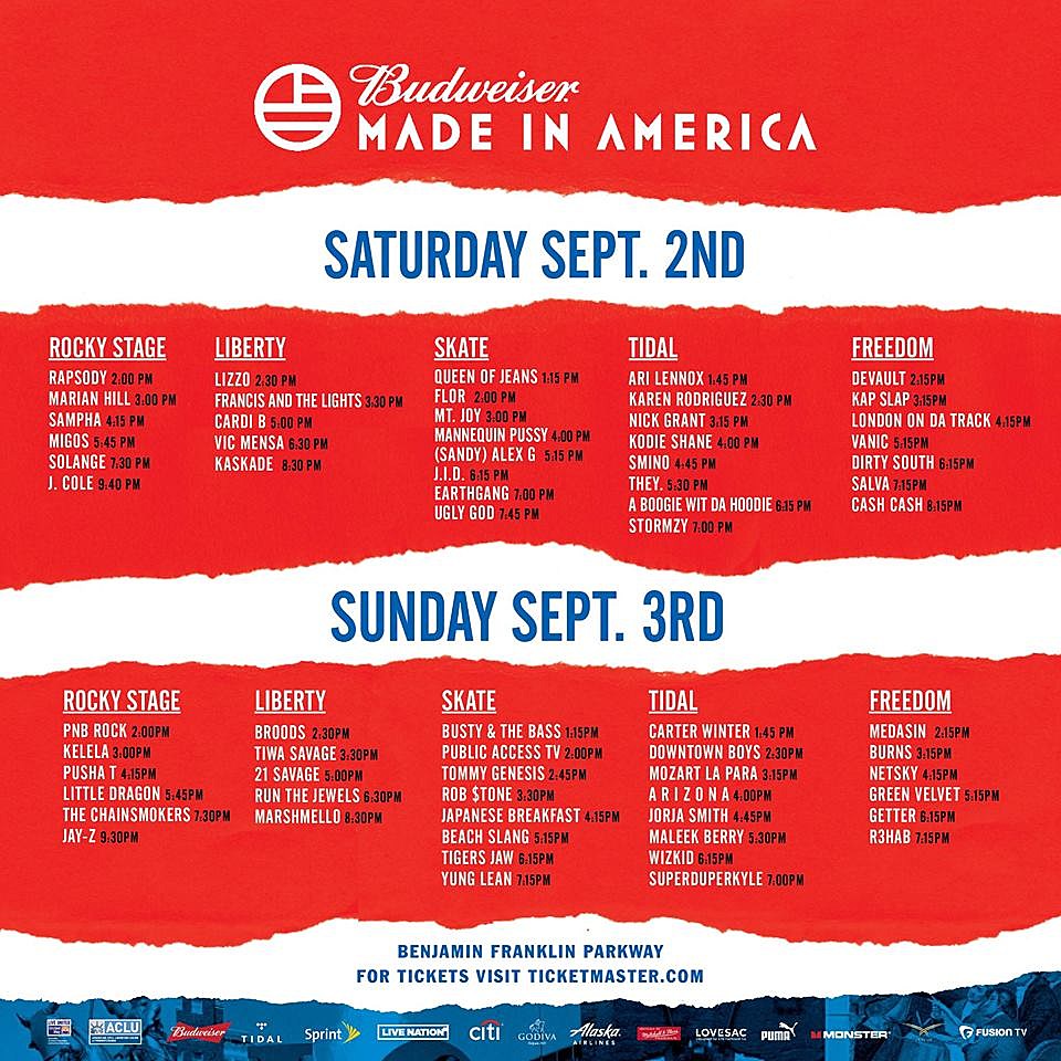 Made In America 2017 set times