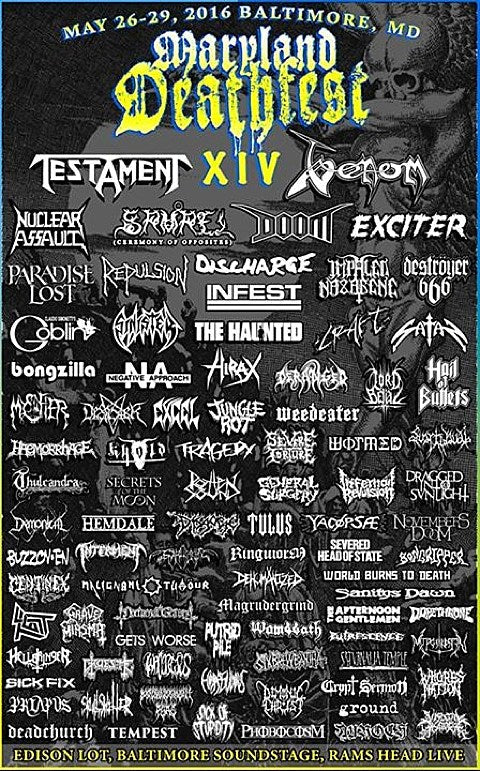 Maryland Deathfest 2016 adds Testament, Discharge, Severed Head of State, Paradise Lost, Repulsion, Goblin & more