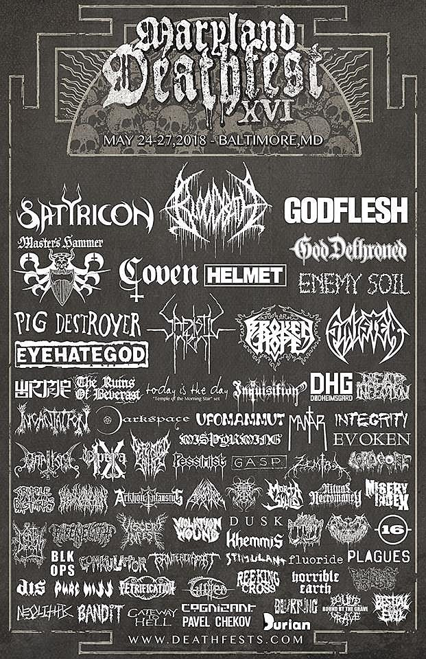 Maryland Deathfest 2018 updates (Godflesh replaced My Dying Bride)